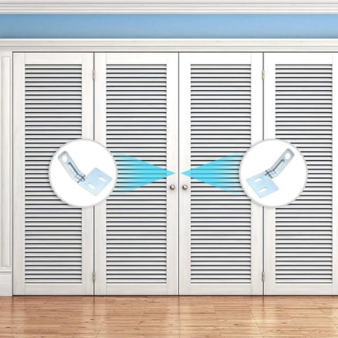 stainless steel door alignment brackets used on white folding closet doors for perfect alignment and smooth operation