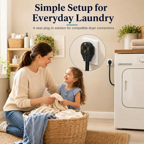 Mother and daughter doing laundry with Three Prong To Four Prong Dryer Plug Adapter Cord No Brainer Solution NEMA 10-30P To 14-30R