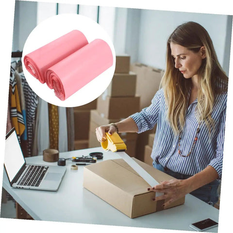 Pink Waterproof Mailing Bags 17x30cm 100 Pack Thickened Self Sealing Mailers For Small Packages with woman packing box