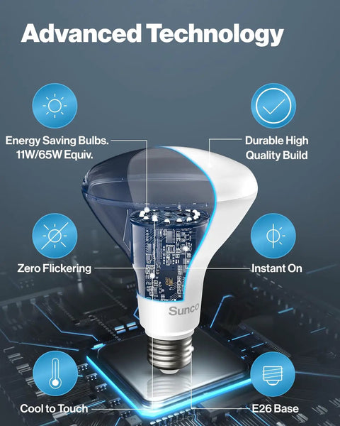 BR30 LED Flood Bulbs For Recessed Cans, 850 Lumens, 11W, 65W Equivalent, Dimmable Indoor Lighting, E26 Base, Advanced Technology