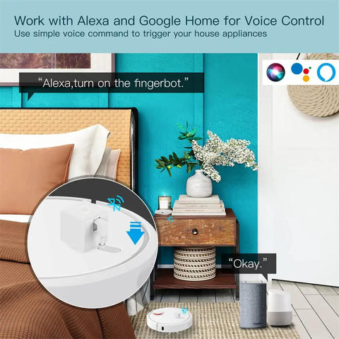 2nd Gen Smart Bluetooth Fingerbot Plus Wireless Light Switch Button Pusher for Alexa and Google Home, bedside setup