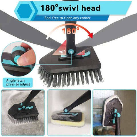 3 In 1 Bathtub Scrubber With Long Reach Extends 51 Inches And Flips Up To 180 Degrees Locks At 45 And 90 demonstrating swivel head
