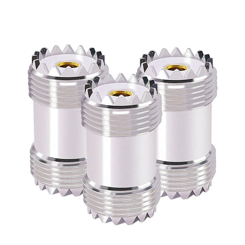 Three Pack Double Female UHF PL259 SO239 Coax Adapter Set For CB Ham Radio Antennas And SWR Meters 50 Ohm Copper Nickel Gold Plated