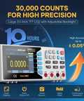 30,000 Counts True RMS Digital Multimeter For Bench Top Lab And Industrial Use With USB Data Logging shown with features