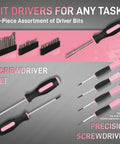 Pink 195 Piece Household Tool Kit With 12V Cordless Drill Driver Women Friendly Power Drill Set In Plastic Toolbox screwdriver set