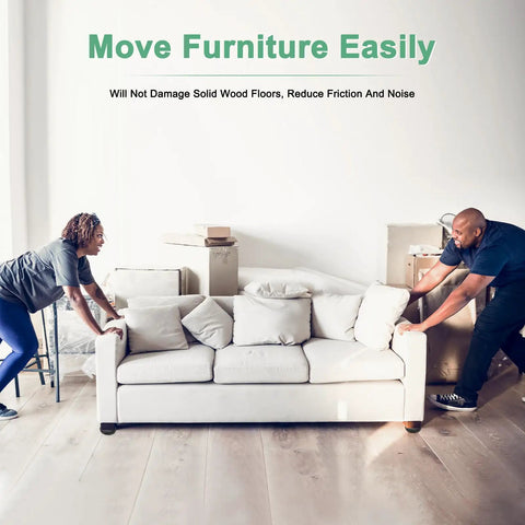 Heavy Duty Self Stick Furniture Sliders 24 Pack Black Eva Foam Felt Pads Floor Savers in use moving a couch