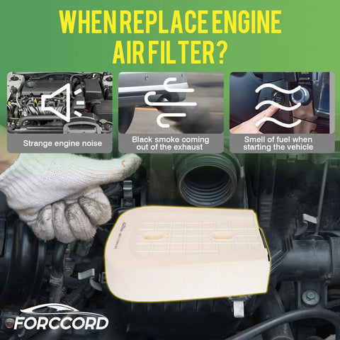 Image showing when to replace an engine air filter with strange noise, black smoke, fuel smell. Engine Air Filter For Porsche Cayenne 2019-2026 Macan 2024 Audi Q8 2019-2026 RS Q8 SQ7 SQ8 2020-2026 2.9L 3.0L 4.0L Beefy Drop In Replacement 4M0133843E Car Accessories.