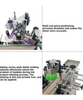 Heavy Duty Desktop Bottle Labeling Machine For Round Bottles With Lowkey Touch Screen Setup High Speed Sticker Wrapper detail on multi-rod positioning.