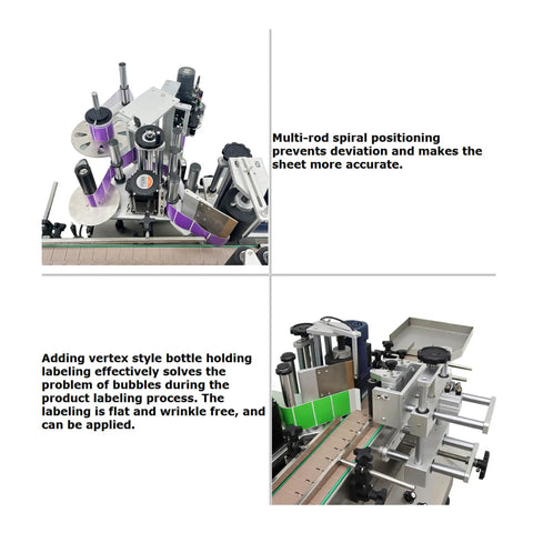Heavy Duty Desktop Bottle Labeling Machine For Round Bottles With Lowkey Touch Screen Setup High Speed Sticker Wrapper detail on multi-rod positioning.