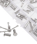 Rrina 110-piece stainless steel flat-head clevis pins and cotter-pin kit in a clear plastic organizer