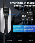 Portable Level 1 And 2 EV Charger J1772 Connector With 16 Amp Adjustable Output digital smart display showing charging info.