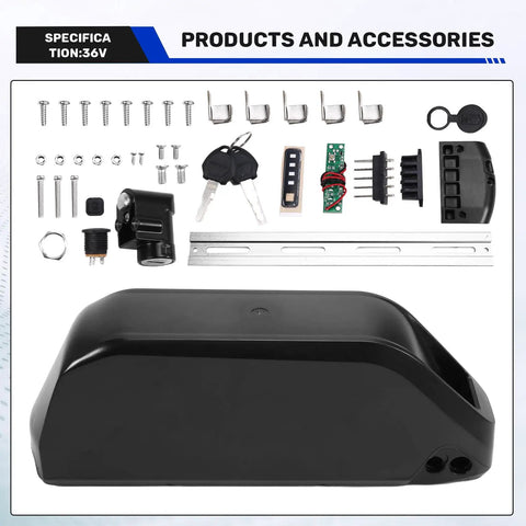 Heavy Duty Downtube Ebike Battery Case For Up To Ninety One 18650 Cells Diy Electric Bike Pack With Rock Solid Mechanical Lock and accessories
