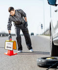 Set Of 12 Yellow Traffic Cone Sleeves With Pockets For Caution Notes And Signs Safety Message Sign Covers used on road