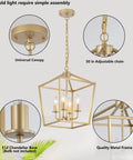 Built Tough Industrial Four Light Chandelier With Killer Gold Lantern Pendant And Rustic Metal Cage, adjustable chain, quality metal frame.