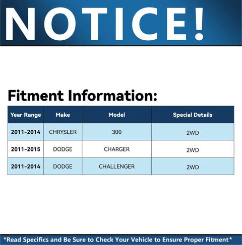 Fitment chart for 2WD Rack And Pinion Steering Assembly For Dodge Charger 2011-2020, Challenger 2011-2018, Chrysler 300 2011-2014