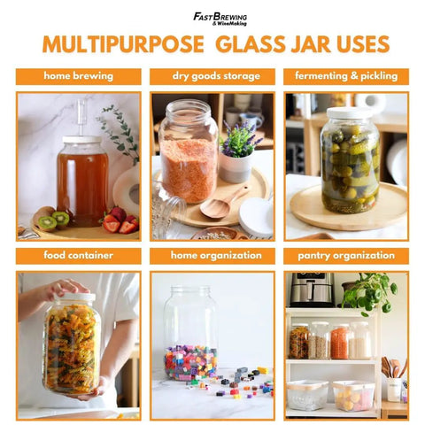 1 Gallon Glass Jars Set With White Lids Eight Pack Wide Mouth Fermentation And Storage Jars Food Grade Glass For Kombucha Pickling Dry Goods And Bulk Pantry Storage multipurpose uses