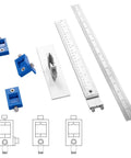 Heavy Duty Aluminum Cabinet Hardware Jig And Precision Drill Guide Sleeve For Dead On Drawer Pull Alignment with blue components.