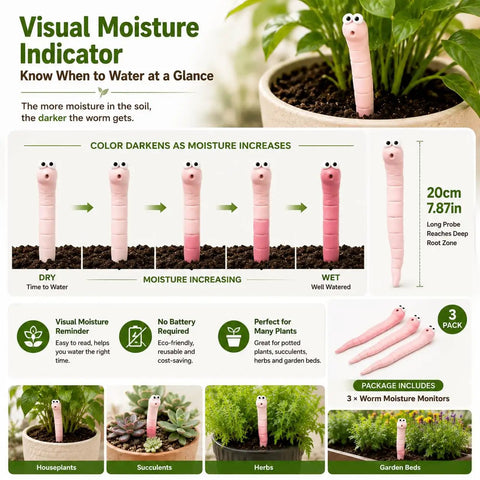 Soil Moisture Sensor Kit For Indoor And Outdoor Plants Water Monitor Hygrometer Meter For Pots And Garden Decor 3 Pack No Fuss Easy Read Plant Care Tool For Home Gardeners 20cm worm probe in potted plant