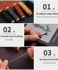 Four rolls of wax thread in Pro Grade Beefed Up Leather Sewing Kit For Hand Stitching With Durable Needles, showing thread strength.