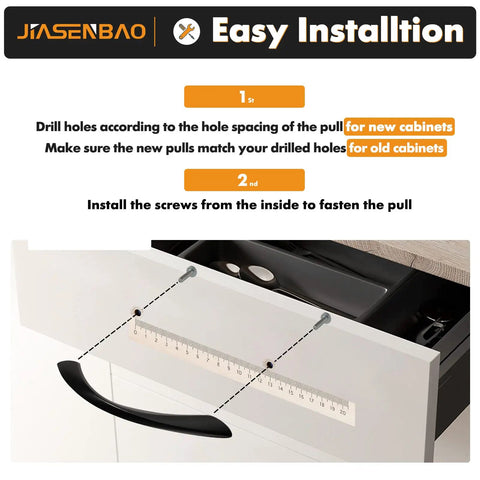 Easy installation guide for 5 Inch Arch Twisted Matte Black Cabinet Pulls, aligning holes for new and old cabinets.
