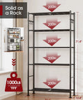 Heavy Duty Five Tier Storage Shelves With Leveling Feet And Side Hooks For Garage Bedroom Or Balcony Wobble Free Metal Rack 32.1 Inch By 12.4 Inch By 71.4 Inch Large Capacity Organizer In Black