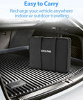 Heavy Duty J1772 EV Charger Extension Cable 50Amp 20 Feet UL Listed Plug And Play Outdoor Charging Cord in a carrying case in a vehicle trunk.