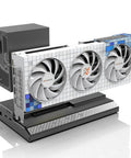 Badass Thunderbolt 3 And 4 External GPU Dock Station With PCIe 3.0 X4 Speed And USB4.0 40Gbps Gaming Enclosure showing GPU with three fans and power supply.