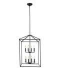 Eight Light Open Frame Pendant Light In Dope Black Finish With Two Layer Iron Frame for kitchen and hall lighting