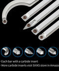 Carbide Wood Lathe Tool Set With Bowl Sander Six Piece 18 Inch Pro Lathe Tools showing carbide tips and swan neck detail.