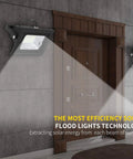 Lit Outdoor Solar Flood Lights Dusk To Dawn With Remote Control 800LM 64 LED 6500K White LED Floodlights illuminating door