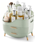 Slick Green Makeup Organizer With Two Deep Drawers And Sturdy Carry Handle, Large Skincare Storage Box for Vanity Tops.
