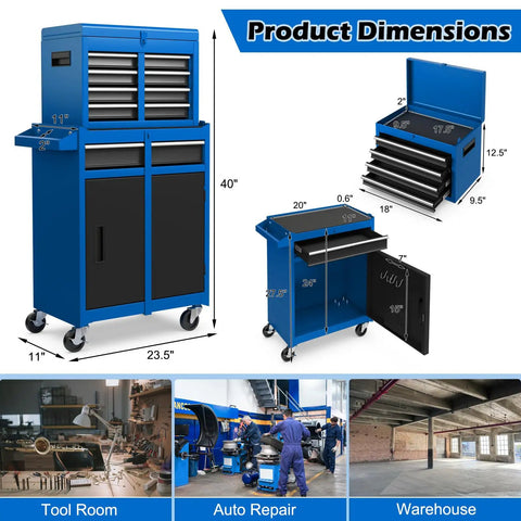 5-Drawer Rolling Tool Chest With Detachable Top Toolbox, Lockable Wheels And Lock Bar, shown in tool room, auto repair, warehouse