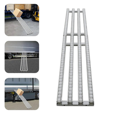 Heavy Duty Foldable Gravity Conveyor Roller 12 Inch By 79 Inch Length With Four Rows Of Wheels on a warehouse dock.