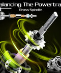 Diagram of a brass spindle for a lightweight spinning reel with ultra smooth action for saltwater and freshwater fishing.