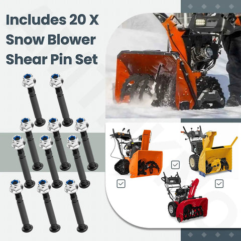 Heavy Duty Two Stage Snow Blower Shear Pin Set With Twenty Top Shelf Metal Replacement Pins For 24 And 28 Inch Self Propelled Winter Gear Built Rock Solid For No Sweat Seasonal Prep