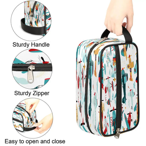 Cartoon Colorful Airplane Makeup Bag Travel Toiletry Kit Durable Dopp Kit Portable Cosmetic Wash Bag Pouch For Women And Men