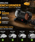 Cordless Mini Bench Grinder With Adjustable Speed And AC DC Dual Power Perfect For Sharpening Blades Polishing Steel Removing Rust And Tackling Yard Projects Straight Up Built Tough With Dead Simple Setup Anywhere, featuring a durable black housing.