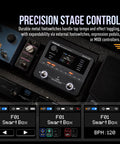 Top view of Beast 130 Plus Effects Multi Effects Pedal for Guitar on pedalboard with display and footswitches visible.