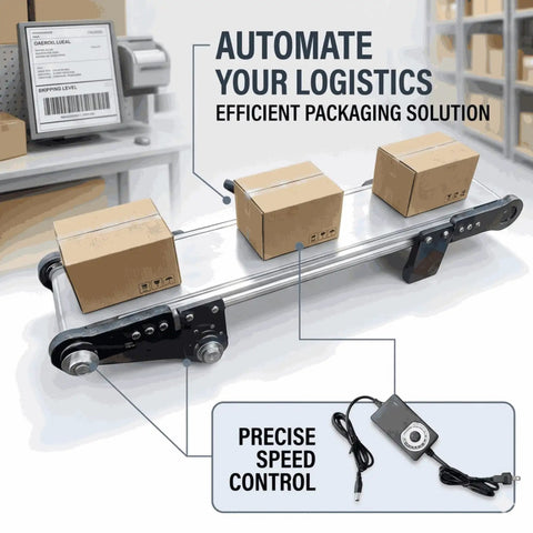 12V Variable Speed Industrial Conveyor Belt System with Controller handling packages