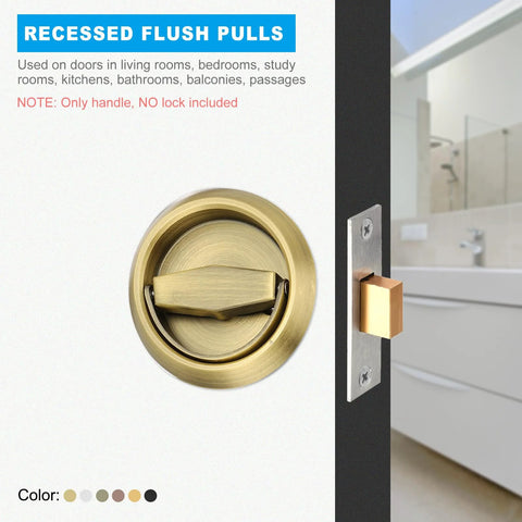 Recessed Round Flush Door Handles Set 2 Pieces Stainless Steel Hidden Embedded Pulls for Doors and Furniture
