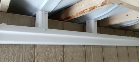 Dry Under Deck Drainage System Roll For 50 Feet, Fits 12 Inch Joists, 30 Mil Thick Black Trough Top, White Downside, Easy On Top Of Joists Install, Self Sealing Tape Joints, Screw Downspouts For Quick Water Evacuation And Dry Storage
