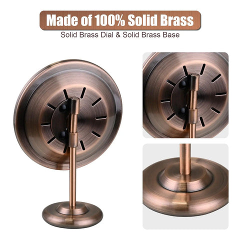 Side view of Vintage Brass Indoor Outdoor Thermometer And Humidity Gauge 2 In 1 Weather Station With Removable Stand