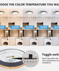 Color temperatures and toggle switch of Dimmable Wood Oak Ceiling Light Fixture In Modern Gray LED Flush Mount With 5CCT Circular Minimalist Design