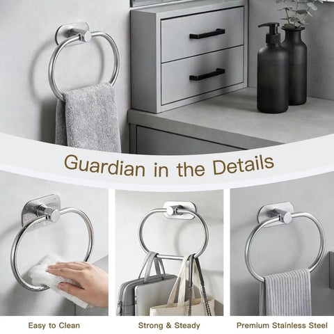 Self Adhesive Towel Ring for Bathroom No Drill Stainless Steel Brushed Nickel Hanger with towel in modern setup