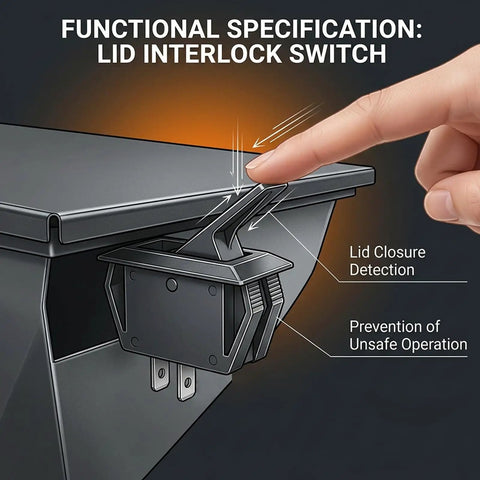 Direct Fit Pellet Stove Hopper Cover Switch Replacement For SRV7000 612 And SRV7000 819 detail view with lid closure detection