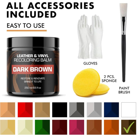 Real Deal Dark Brown Leather Recoloring Balm To Bring Couch Back To Life Knock Out Nasty Scratches Fast While Conditioning And Restoring Faded Leather Look Sharp with included gloves and sponges.