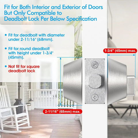 Round Deadbolt Lockout Device No Drill Install Protect Keyhole Toddler Proof Deadbolt Cover for Doors, Matte Silver, Size Info