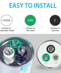 50 Plus 5uF MFD Dual Run Capacitor For Your ACs And HVAC Systems 370 To 440 VAC CBB65 Type with labeled terminals
