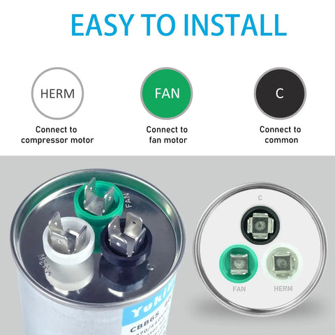 50 Plus 5uF MFD Dual Run Capacitor For Your ACs And HVAC Systems 370 To 440 VAC CBB65 Type with labeled terminals