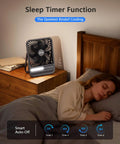 7 Inch Portable Desk Fan With 10000mAh Battery USB Rechargeable LED Light Display And Timer 4 Speed Settings on bedside table